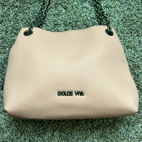 Dolce Vita Rose Colored Vegan Pebbled Leather Shoulder Purse with Chain Strap - Picture 3 of 12